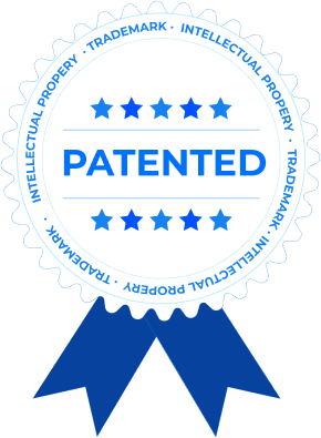 An illustration of a badge that reads "Patented."