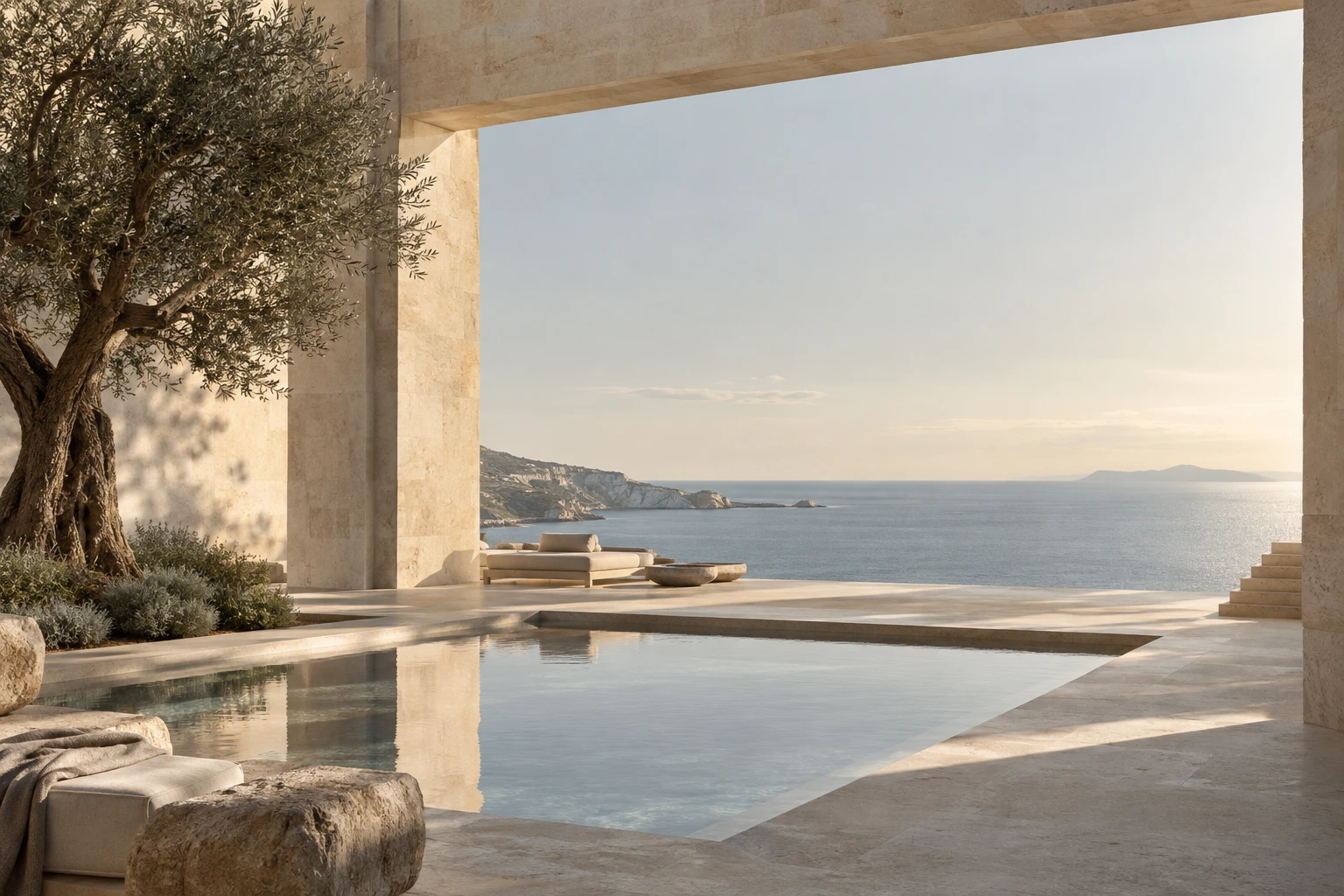 A quiet courtyard filled with natural light